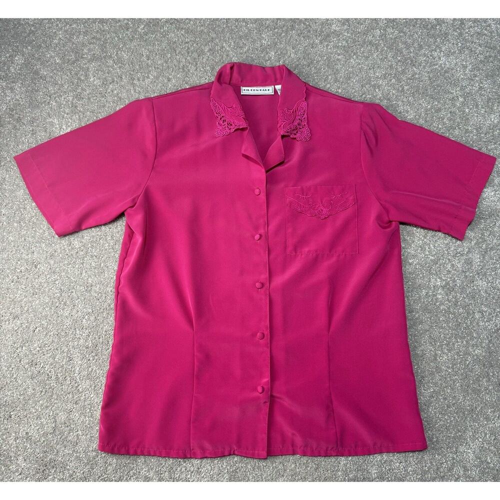 Vintage 80s Hot Pink Top Womens 8 Shoulder Pads Korea Dainty Lace Fairy Barbie